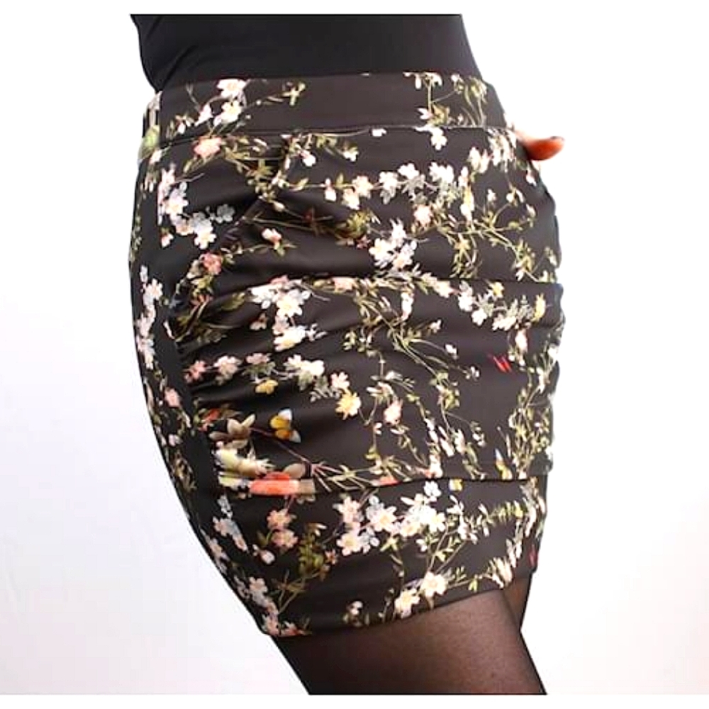 Black Floral Ruched Micro Mini Skirt - Roseanna of Paris XS